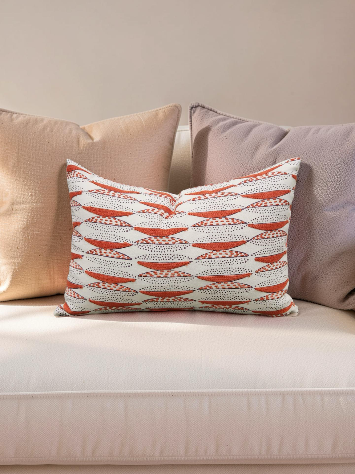 Seemakrish Lumbar Pillow Worli Desar Orange 12x18" Knife Edge Cover