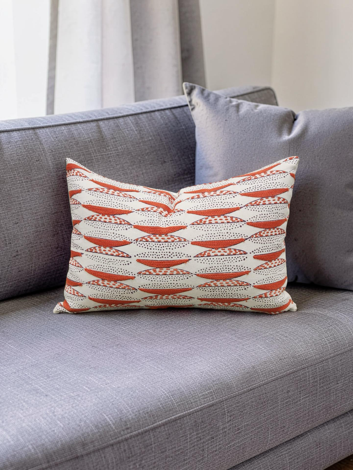 Seemakrish Lumbar Pillow Worli Desar Orange 12x18" Knife Edge Cover