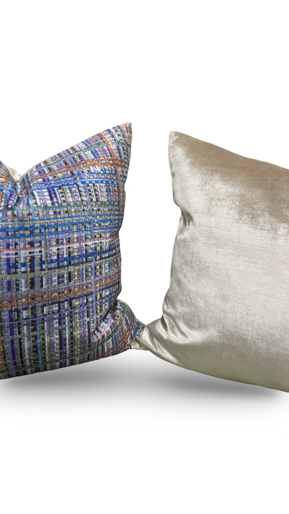 Designer Fabric Chroma Plaid Amethyst 22x22" Knife Edge Decorative Throw Pillow