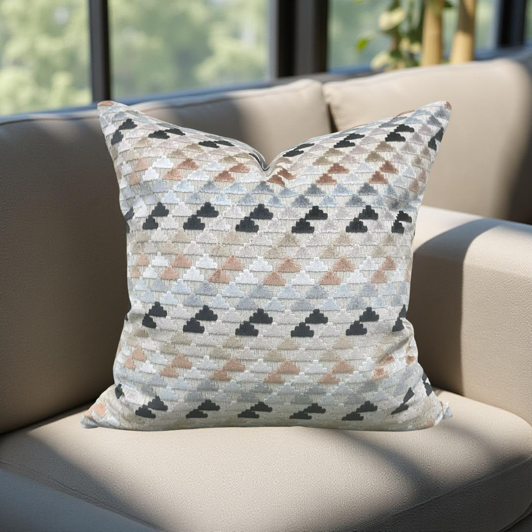Designer Fabric Vidi Sky Slate Taupe 22x22" Knife Edge Decorative Throw Pillow