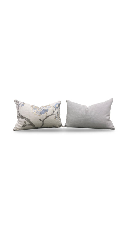 Embroidered Lumbar Pillow Hadham Cornflower Blue Linen  12x18" Knife Edge Cover
