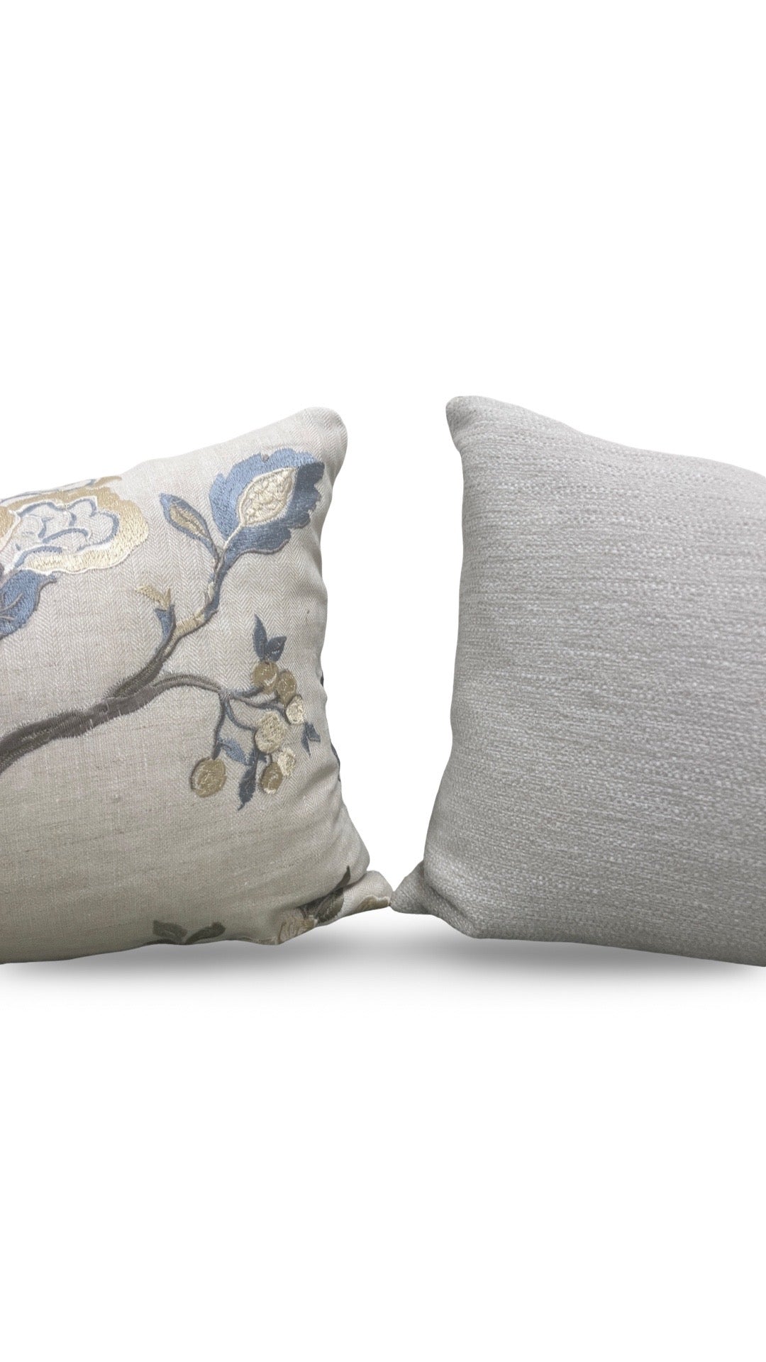 Embroidered Lumbar Pillow Hadham Cornflower Blue Linen  12x18" Knife Edge Cover