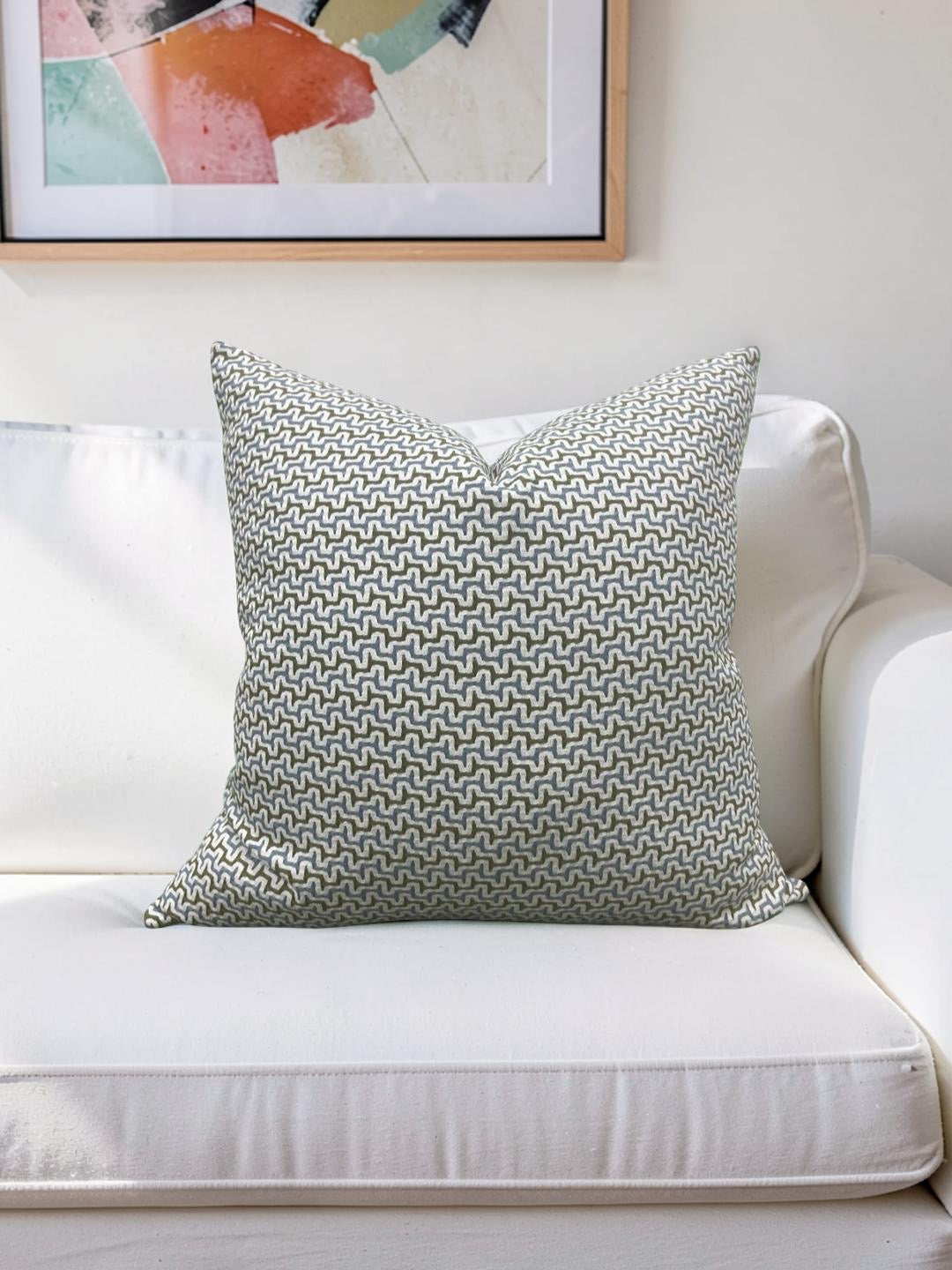 Decorative Pillow Sashiko Sky Olive 22x22" Knife Edge Cover