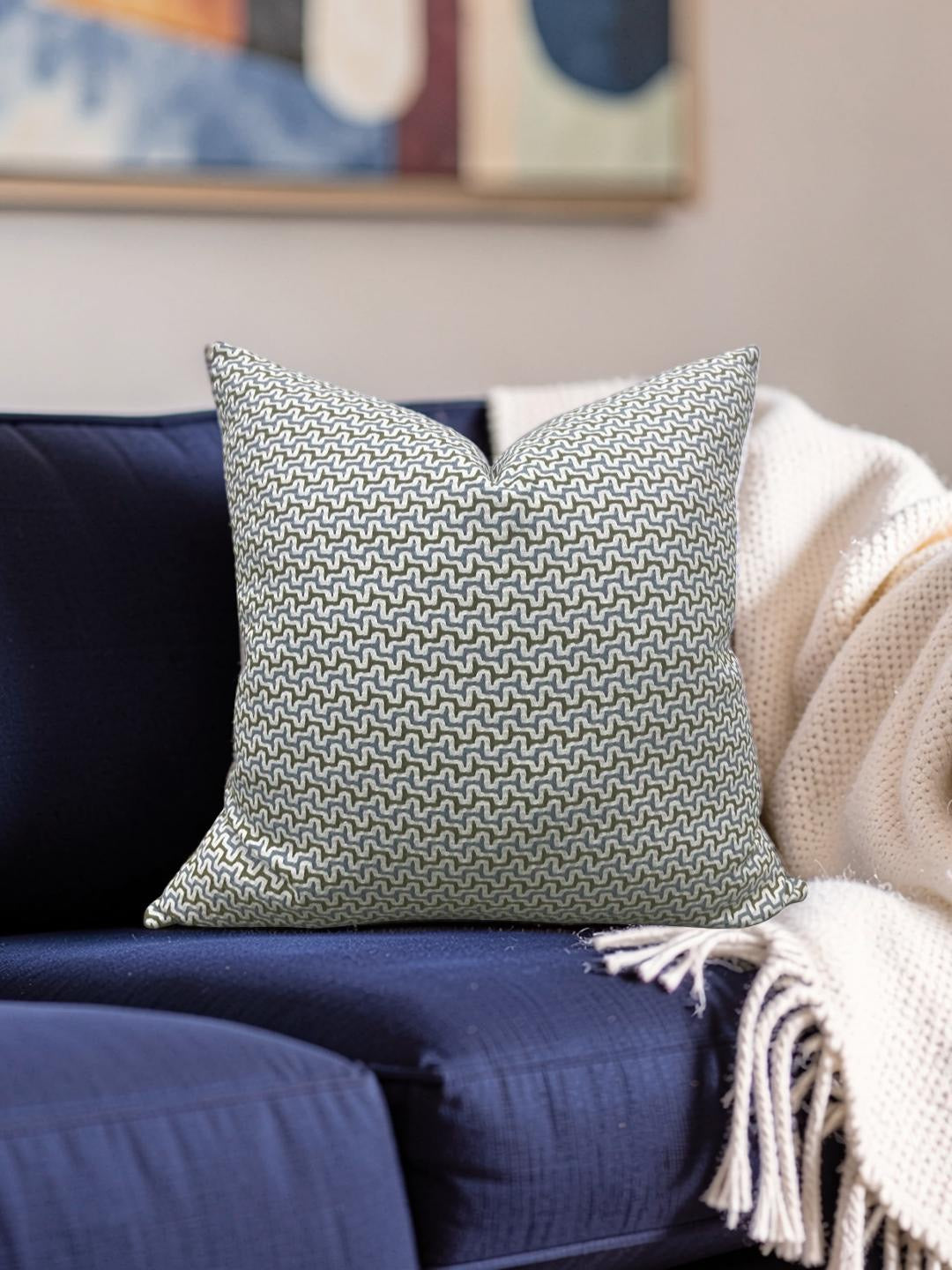 Decorative Pillow Sashiko Sky Olive 22x22" Knife Edge Cover