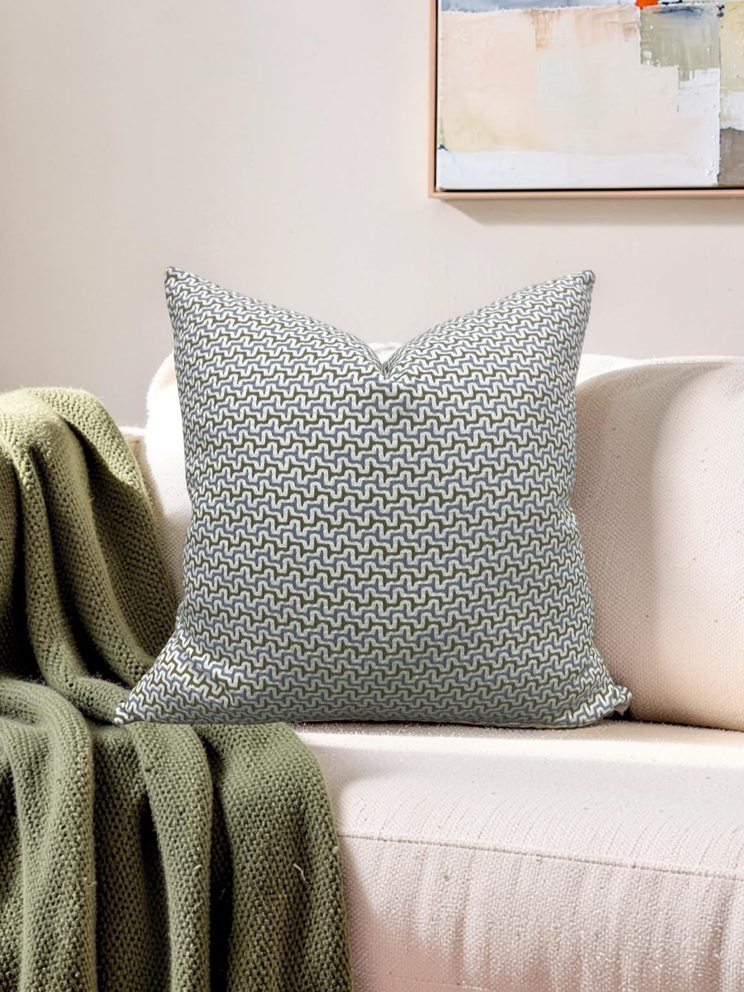 Decorative Pillow Sashiko Sky Olive 22x22" Knife Edge Cover