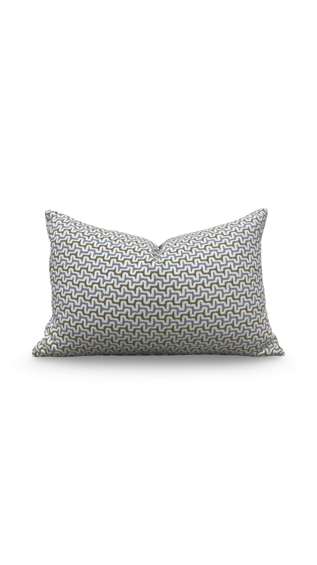 Lumbar Pillow Sashiko Sky/Olive 12x18" Knife Edge Cover