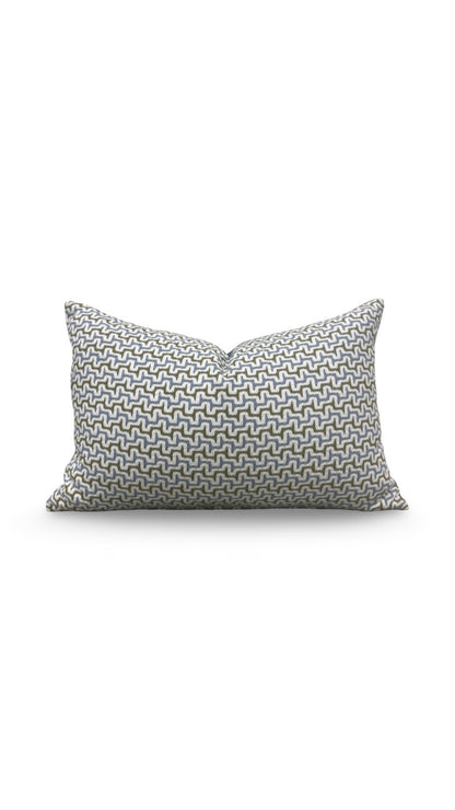Lumbar Pillow Sashiko Sky/Olive 12x18" Knife Edge Cover