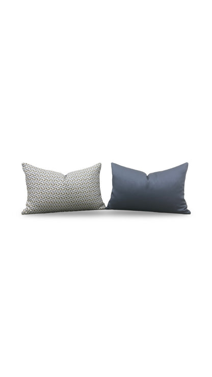 Lumbar Pillow Sashiko Sky/Olive 12x18" Knife Edge Cover