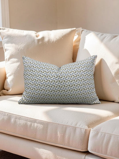 Lumbar Pillow Sashiko Sky/Olive 12x18" Knife Edge Cover