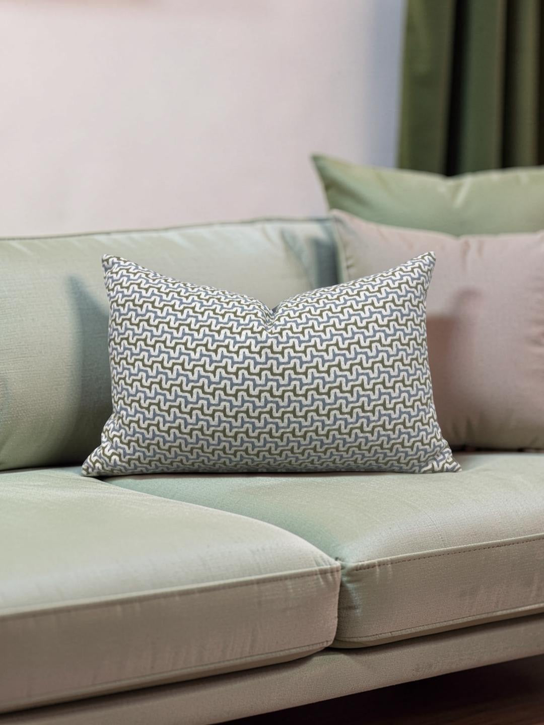 Lumbar Pillow Sashiko Sky/Olive 12x18" Knife Edge Cover