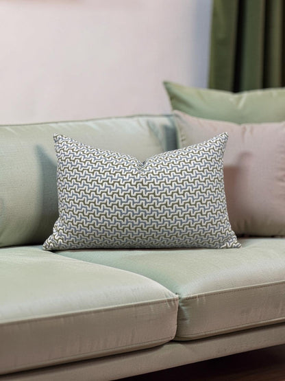 Lumbar Pillow Sashiko Sky/Olive 12x18" Knife Edge Cover