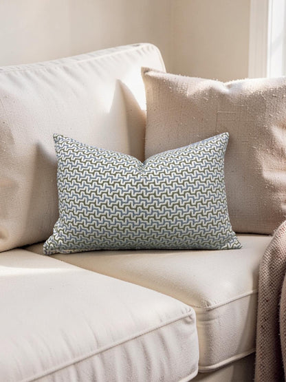 Lumbar Pillow Sashiko Sky/Olive 12x18" Knife Edge Cover