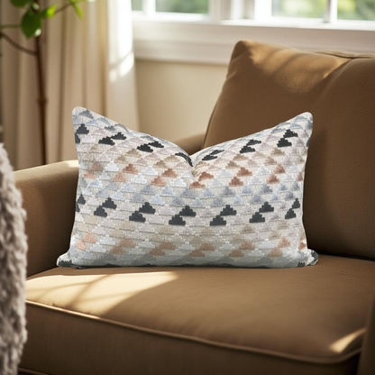 Designer Fabric Vidi Sky Slate Taupe 12X18" Knife Edge Decorative Lumbar Pillow
