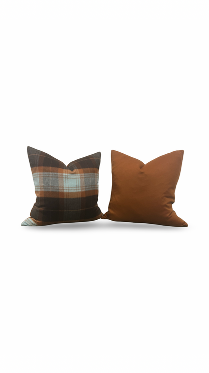Sandra Jordan Decorative Pillow Prima Alpaca Plaid Caribbean Burn Orange 20x20" Knife Edge Cover