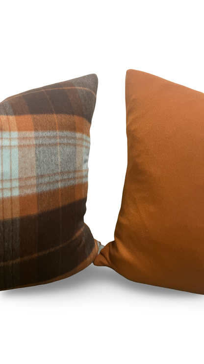 Sandra Jordan Decorative Pillow Prima Alpaca Plaid Caribbean Burn Orange 20x20" Knife Edge Cover