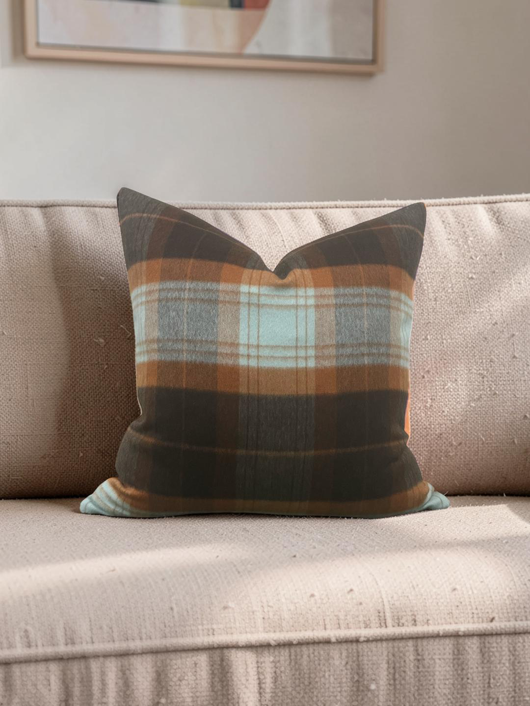 Sandra Jordan Decorative Pillow Prima Alpaca Plaid Caribbean Burn Orange 20x20" Knife Edge Cover