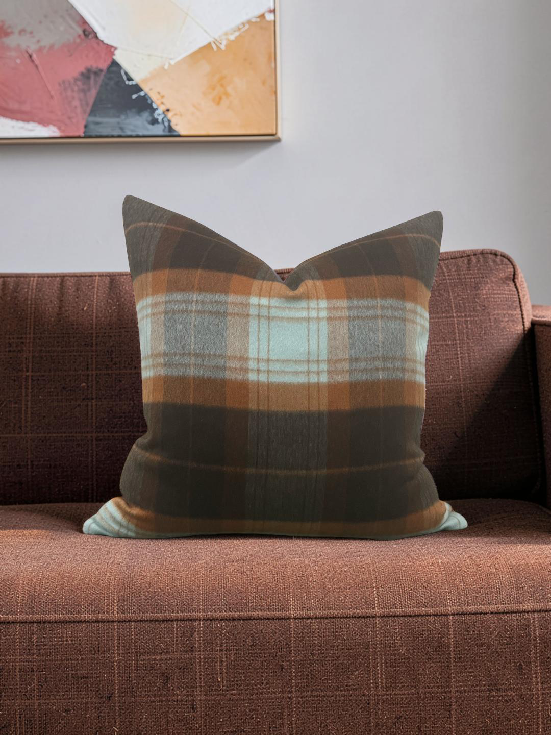 Sandra Jordan Decorative Pillow Prima Alpaca Plaid Caribbean Burn Orange 20x20" Knife Edge Cover