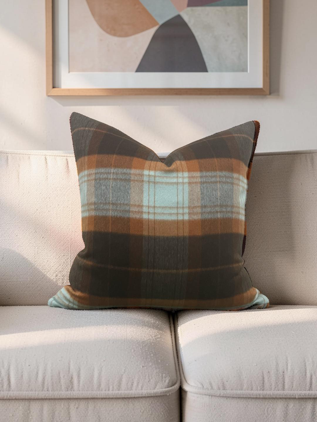 Sandra Jordan Decorative Pillow Prima Alpaca Plaid Caribbean Burn Orange 20x20" Knife Edge Cover
