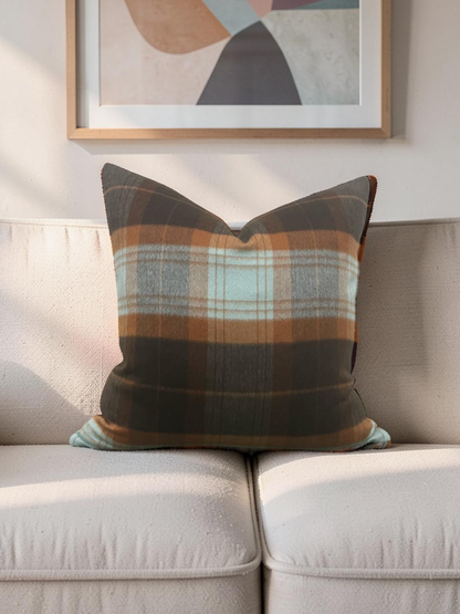 Sandra Jordan Decorative Pillow Prima Alpaca Plaid Caribbean Burn Orange 20x20" Knife Edge Cover