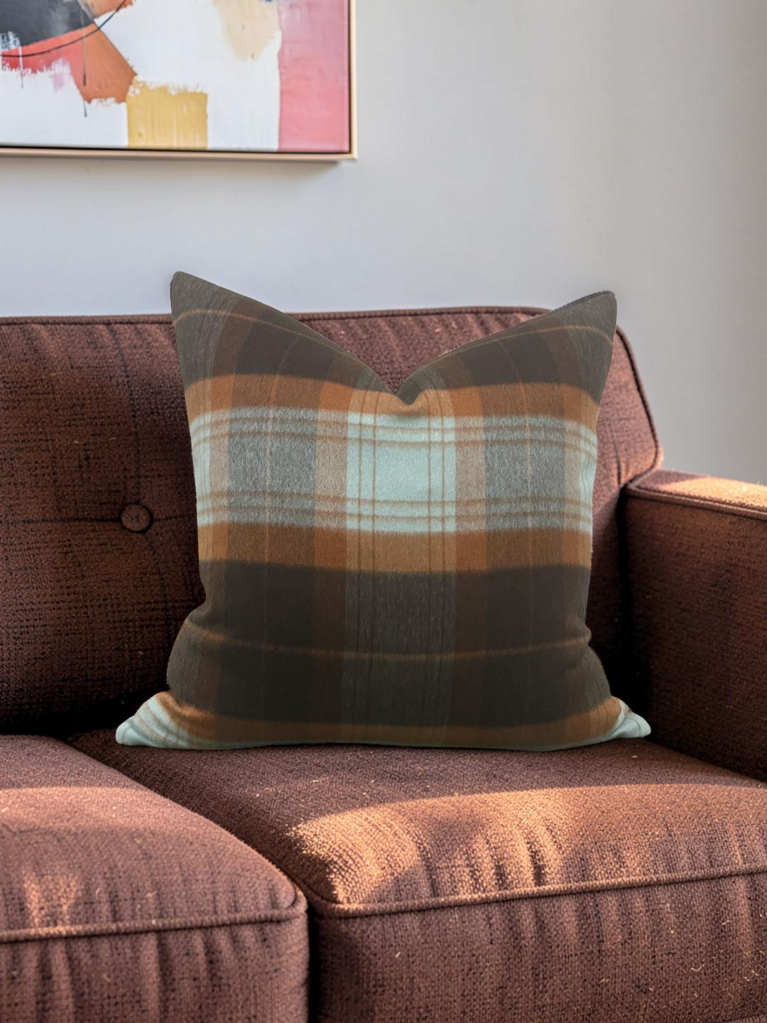Sandra Jordan Decorative Pillow Prima Alpaca Plaid Caribbean Burn Orange 20x20" Knife Edge Cover