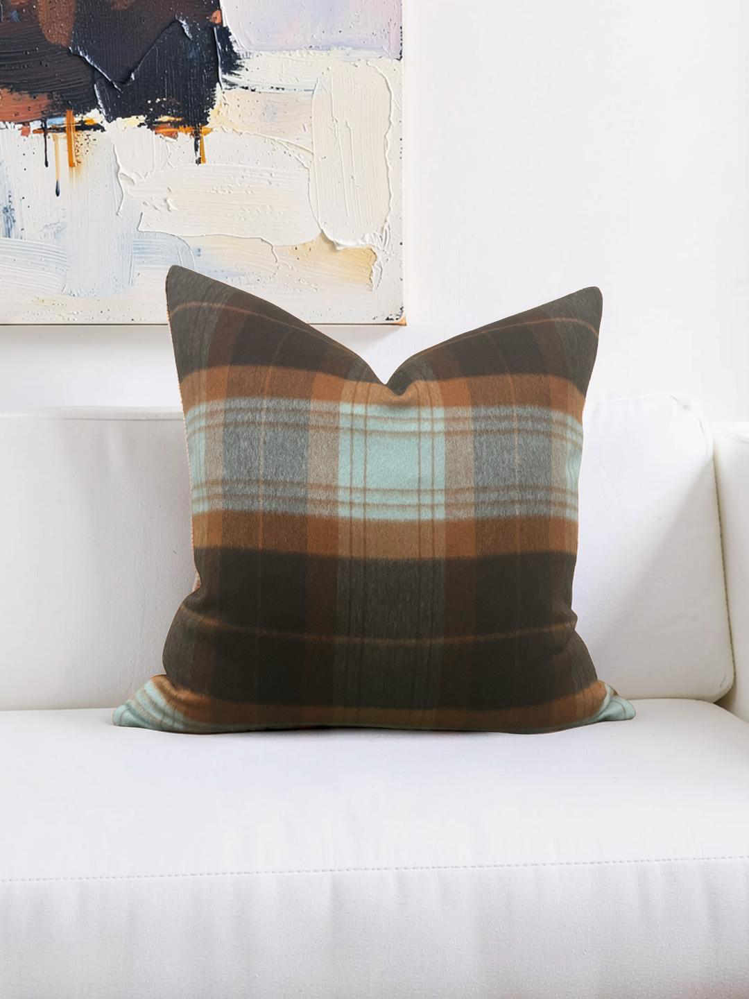 Sandra Jordan Decorative Pillow Prima Alpaca Plaid Caribbean Burn Orange 20x20" Knife Edge Cover