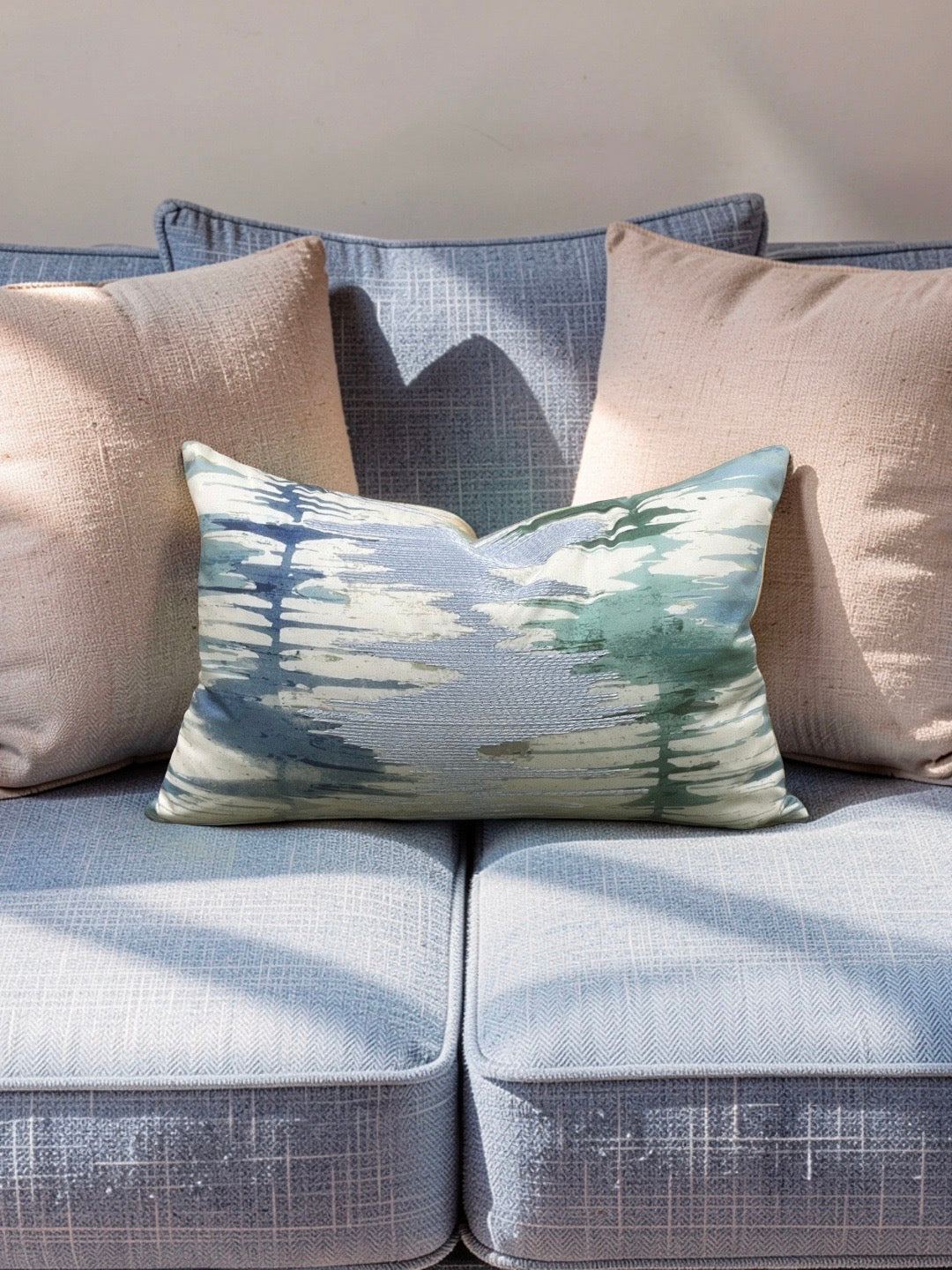 Scalamandre Fabric Lumbar Pillow River Delta Ocean 12x18" Knife Edge Cover
