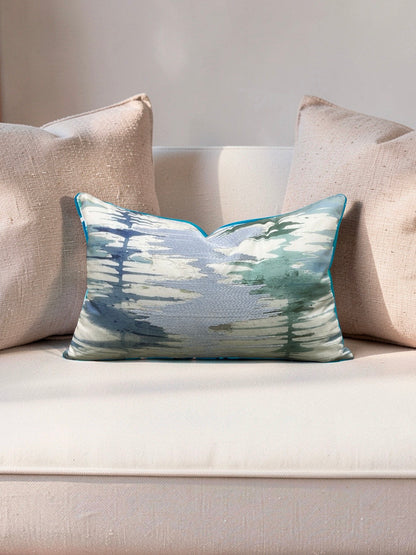 Scalamandre Fabric Lumbar Pillow River Delta Ocean 12x18" Knife Edge Cover