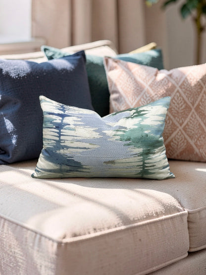 Scalamandre Fabric Lumbar Pillow River Delta Ocean 12x18" Knife Edge Cover