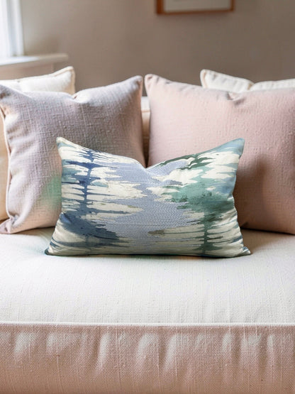 Scalamandre Fabric Lumbar Pillow River Delta Ocean 12x18" Knife Edge Cover