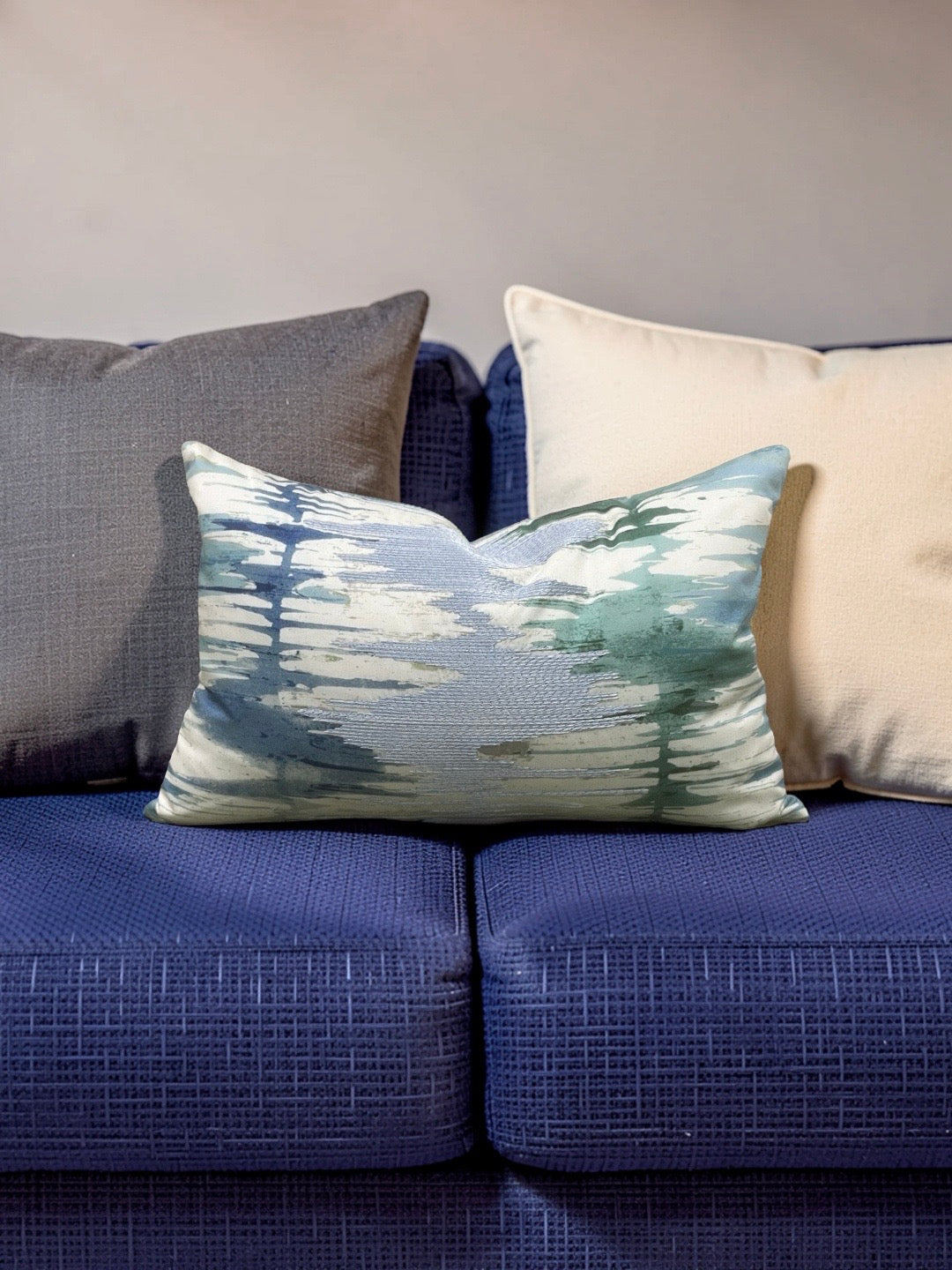Scalamandre Fabric Lumbar Pillow River Delta Ocean 12x18" Knife Edge Cover