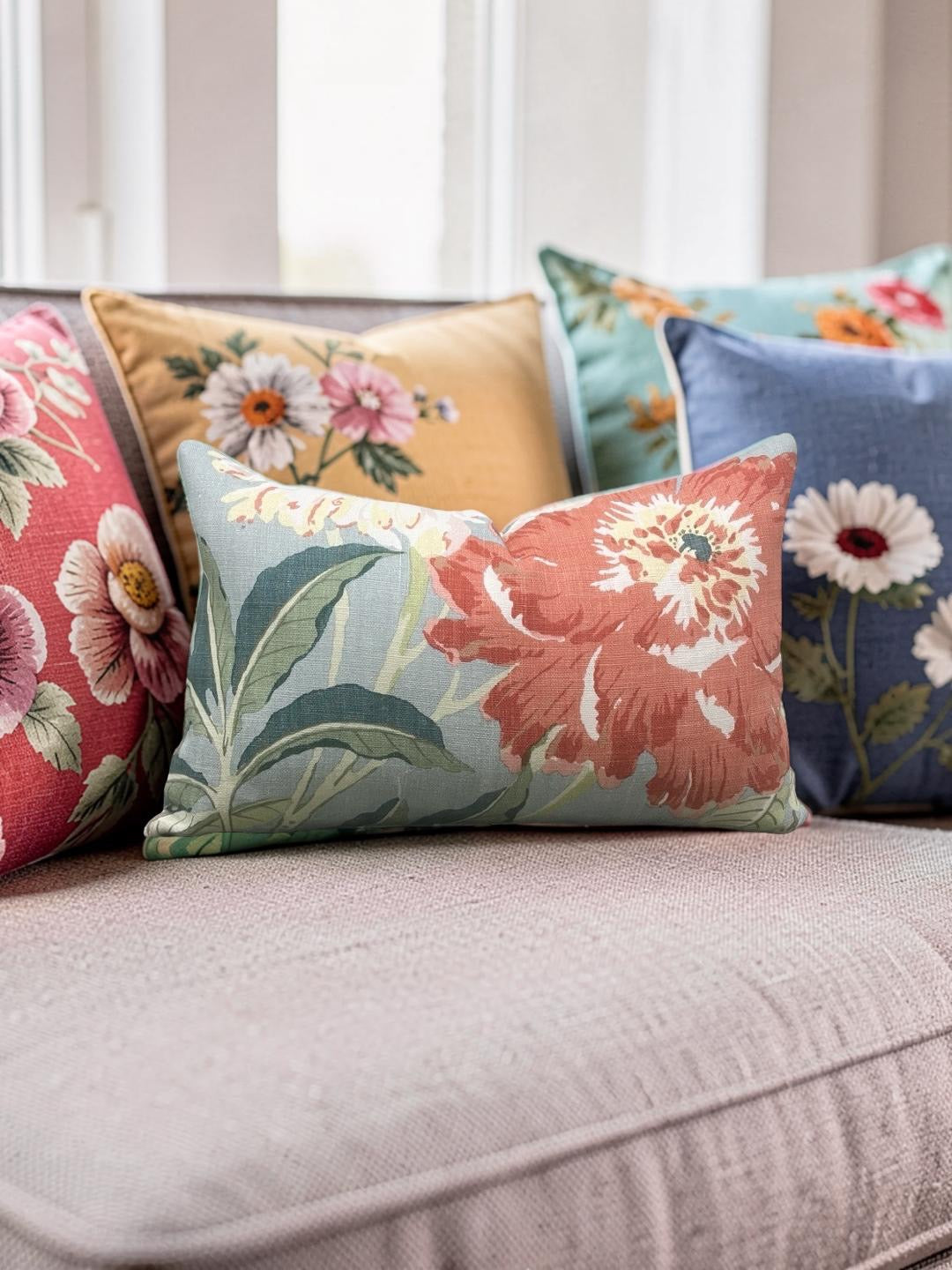 Schumacher Lumbar Pillow Enchanted Garden 12x18" Knife Edge Cover