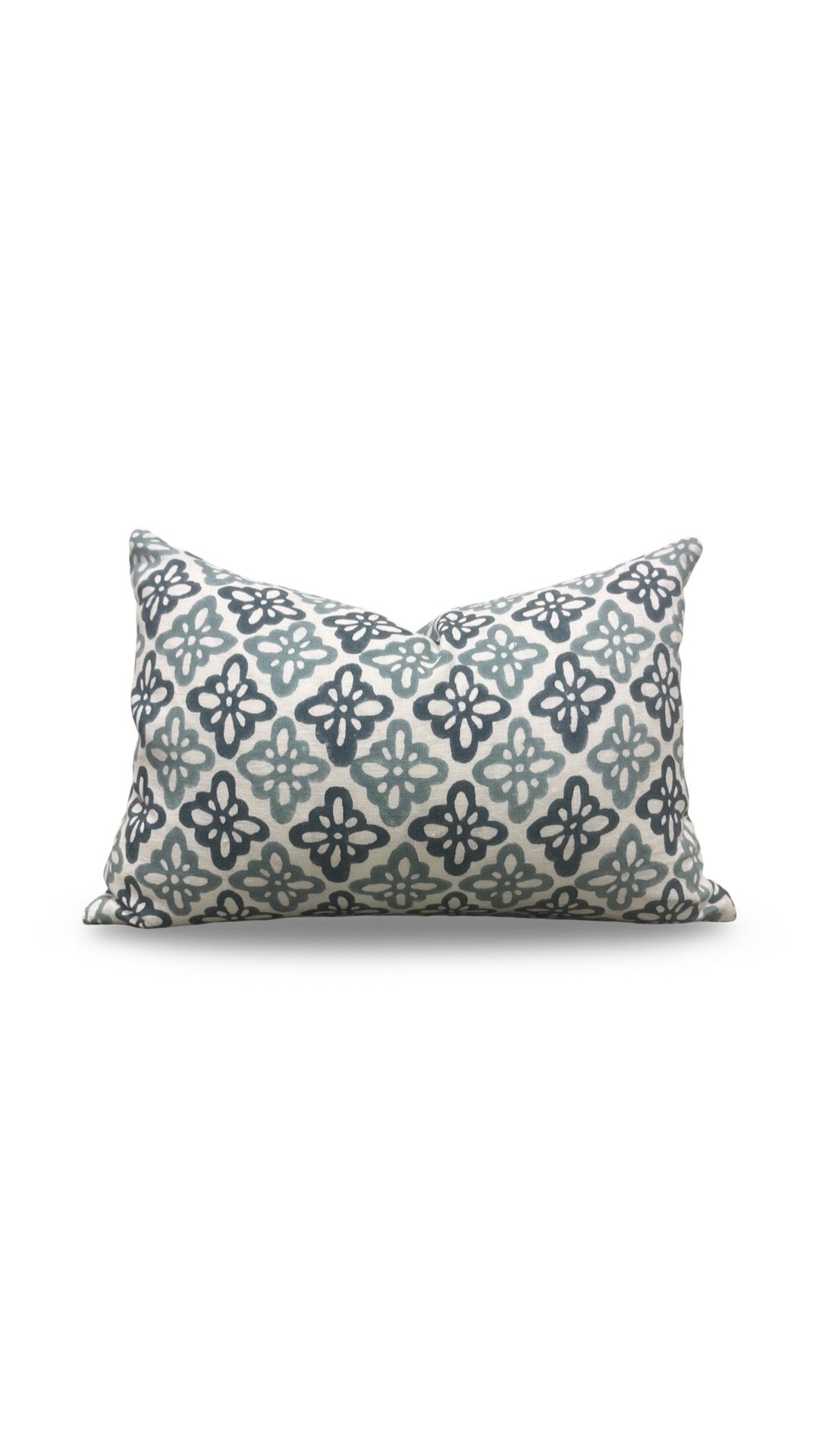 Schumacher Lumbar Pillow Pattee Hand Block Print 12x18" Knife Edge Cover