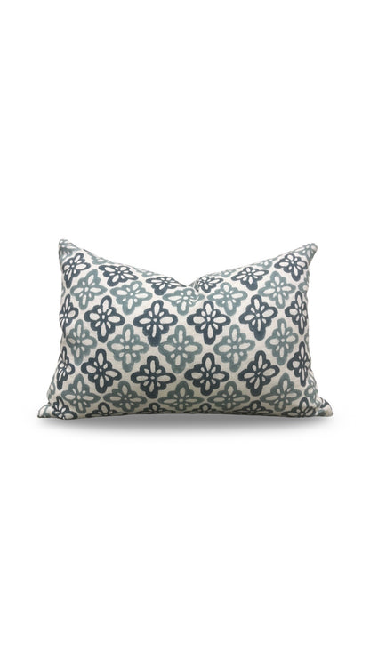 Schumacher Lumbar Pillow Pattee Hand Block Print 12x18" Knife Edge Cover