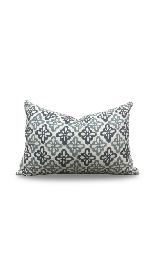 Schumacher Lumbar Pillow Pattee Hand Block Print 12x18" Knife Edge Cover