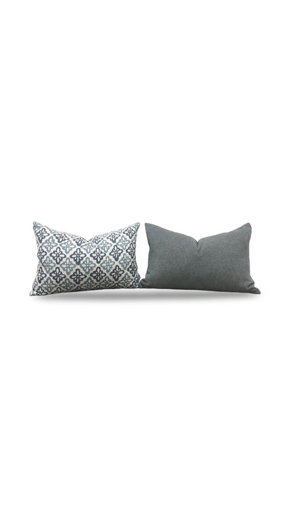 Schumacher Lumbar Pillow Pattee Hand Block Print 12x18" Knife Edge Cover