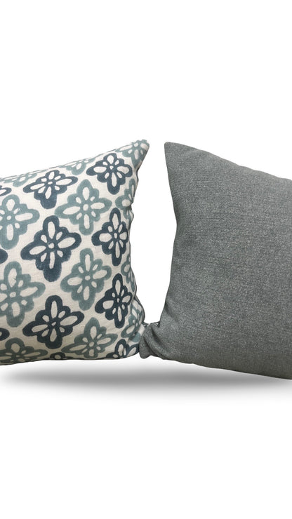 Schumacher Lumbar Pillow Pattee Hand Block Print 12x18" Knife Edge Cover
