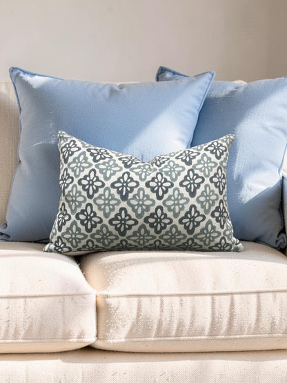 Schumacher Lumbar Pillow Pattee Hand Block Print 12x18" Knife Edge Cover