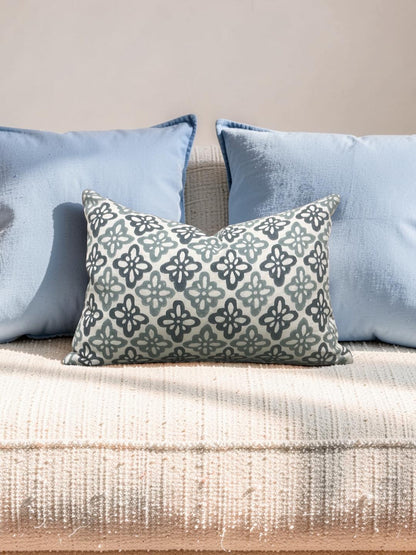 Schumacher Lumbar Pillow Pattee Hand Block Print 12x18" Knife Edge Cover