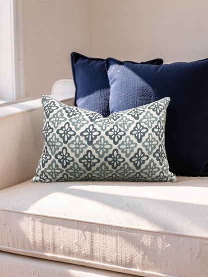 Schumacher Lumbar Pillow Pattee Hand Block Print 12x18" Knife Edge Cover