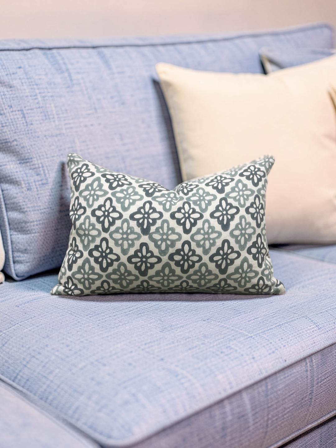 Schumacher Lumbar Pillow Pattee Hand Block Print 12x18" Knife Edge Cover