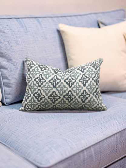 Schumacher Lumbar Pillow Pattee Hand Block Print 12x18" Knife Edge Cover