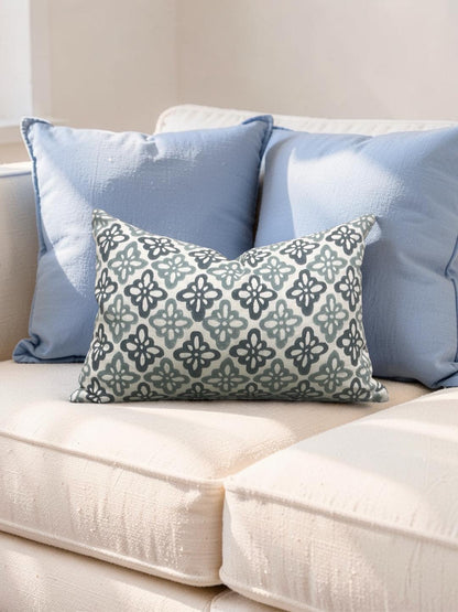 Schumacher Lumbar Pillow Pattee Hand Block Print 12x18" Knife Edge Cover