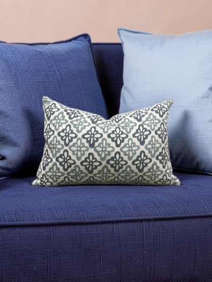 Schumacher Lumbar Pillow Pattee Hand Block Print 12x18" Knife Edge Cover