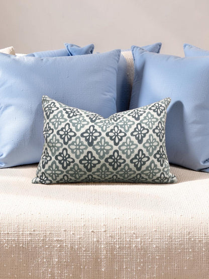Schumacher Lumbar Pillow Pattee Hand Block Print 12x18" Knife Edge Cover