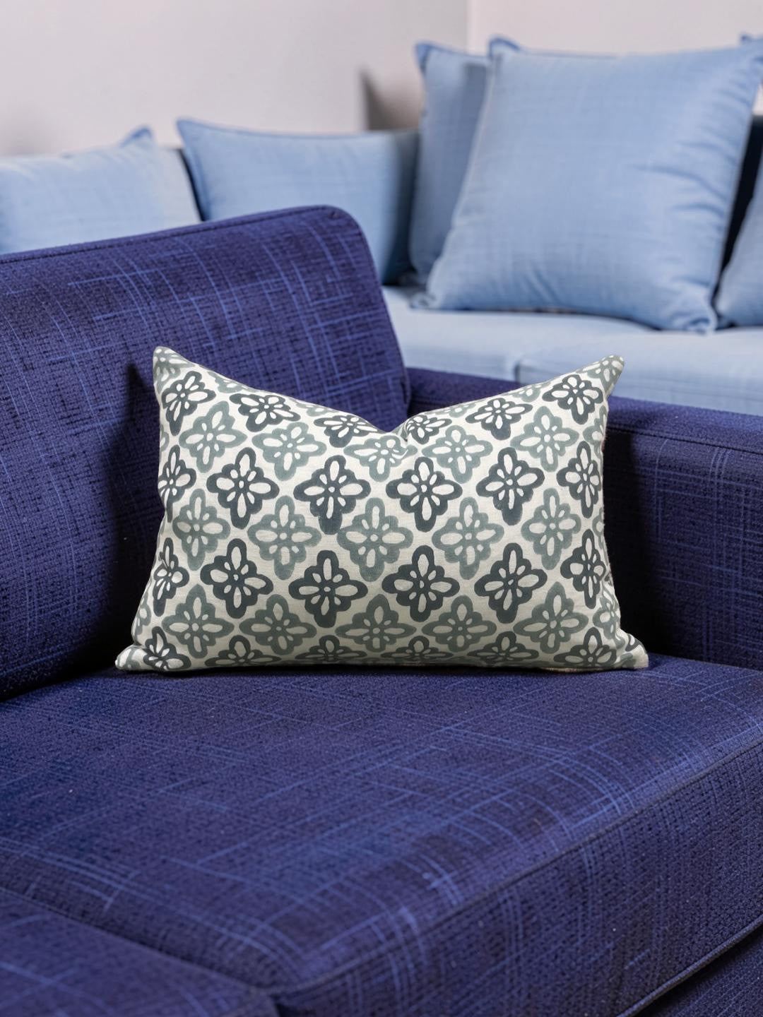 Schumacher Lumbar Pillow Pattee Hand Block Print 12x18" Knife Edge Cover