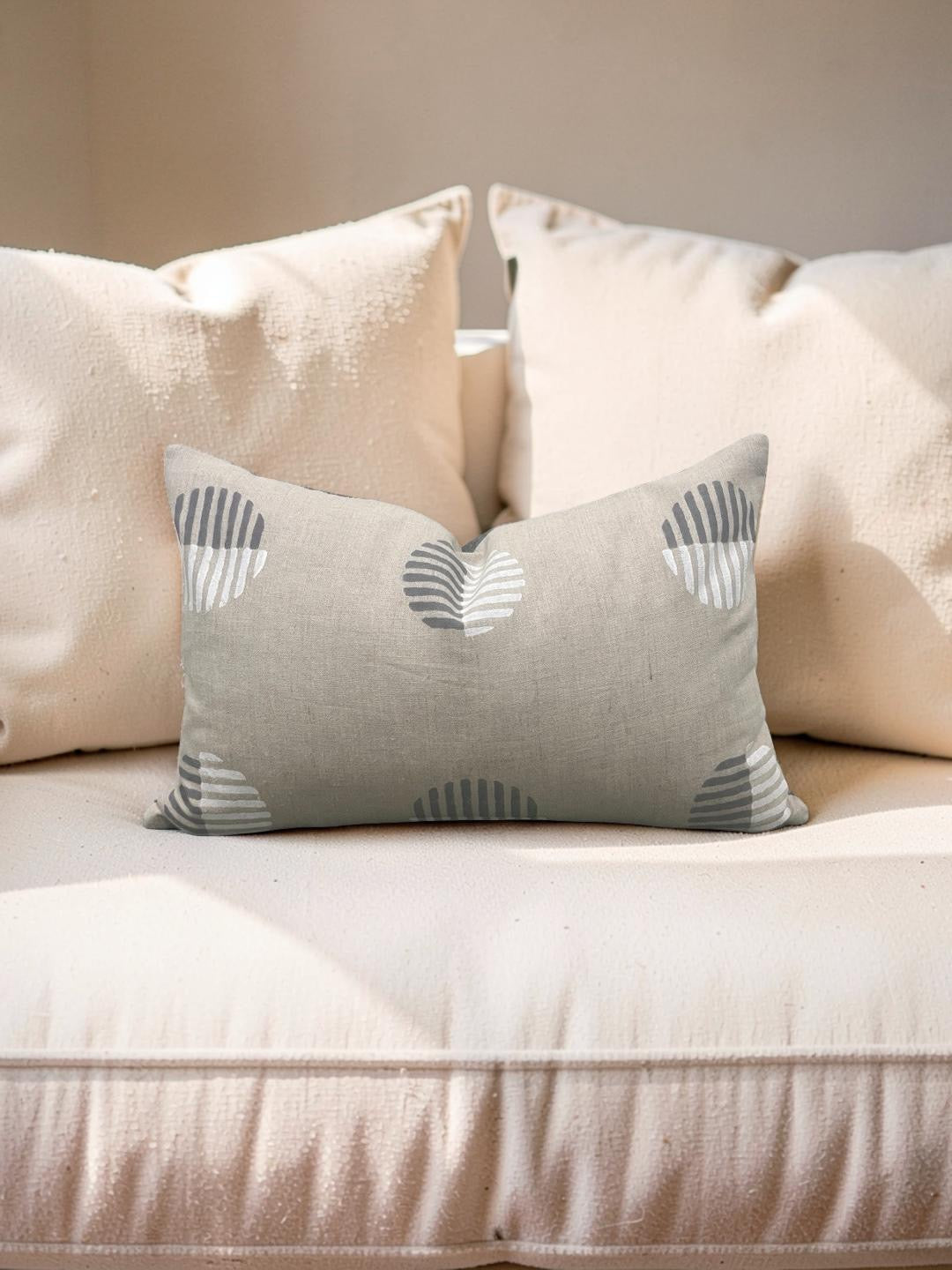 Schumacher Lumbar Pillow Ando Hand Block Print 12x18" Knife Edge Cover
