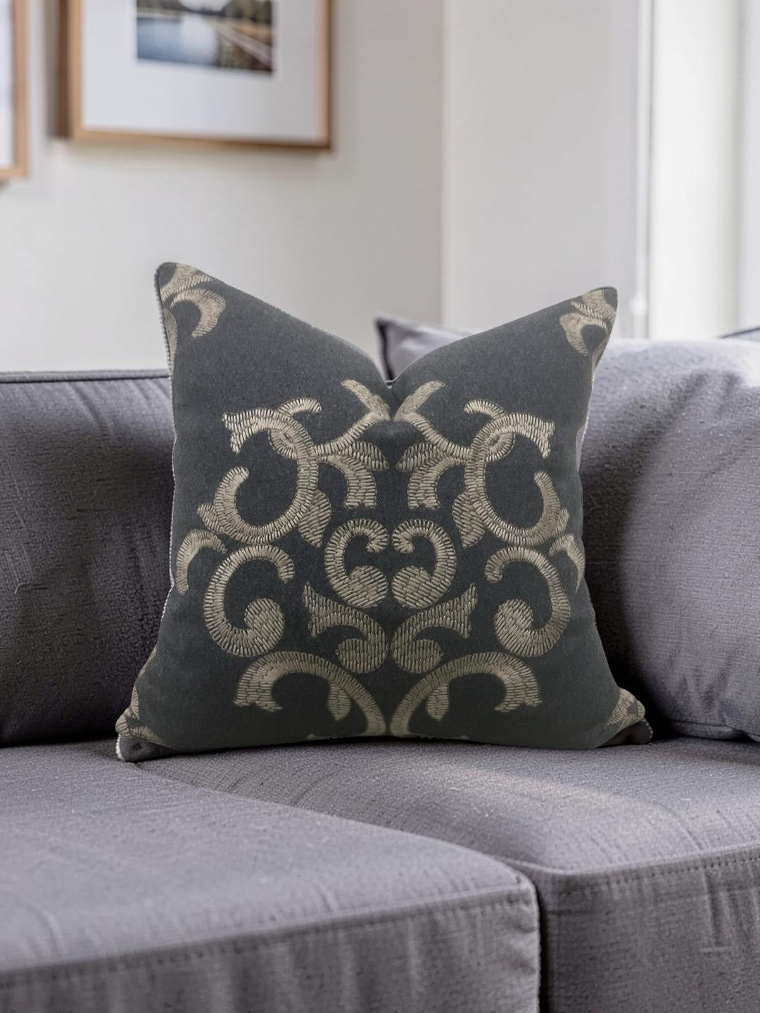 Schumacher Decorative Pillow Bryan Embroidered Wool 18x18" Knife Edge Cover