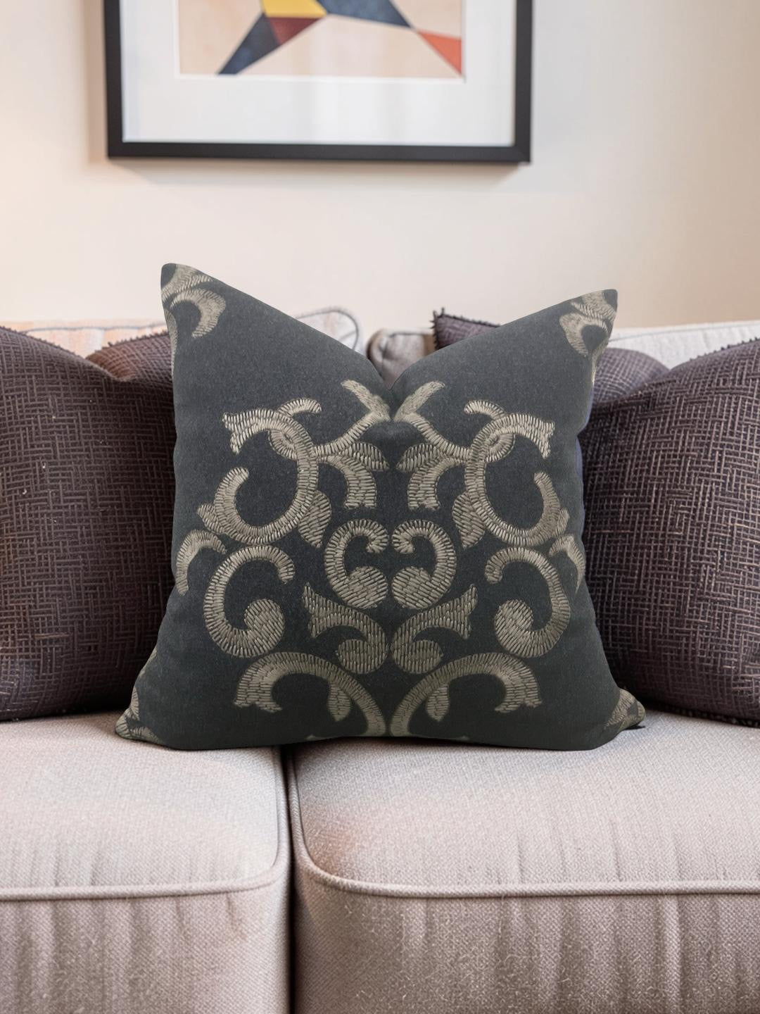 Schumacher Decorative Pillow Bryan Embroidered Wool 18x18" Knife Edge Cover
