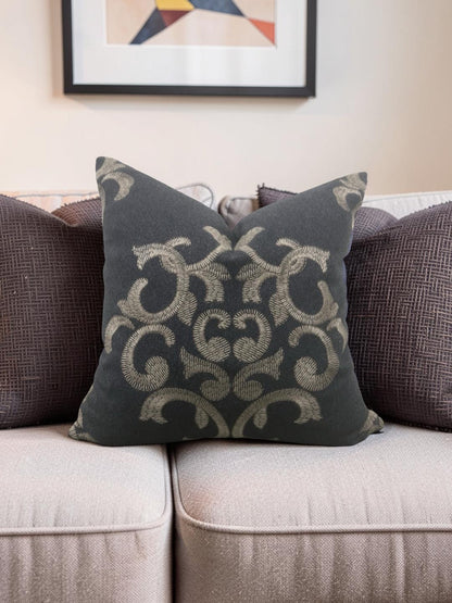 Schumacher Decorative Pillow Bryan Embroidered Wool 18x18" Knife Edge Cover