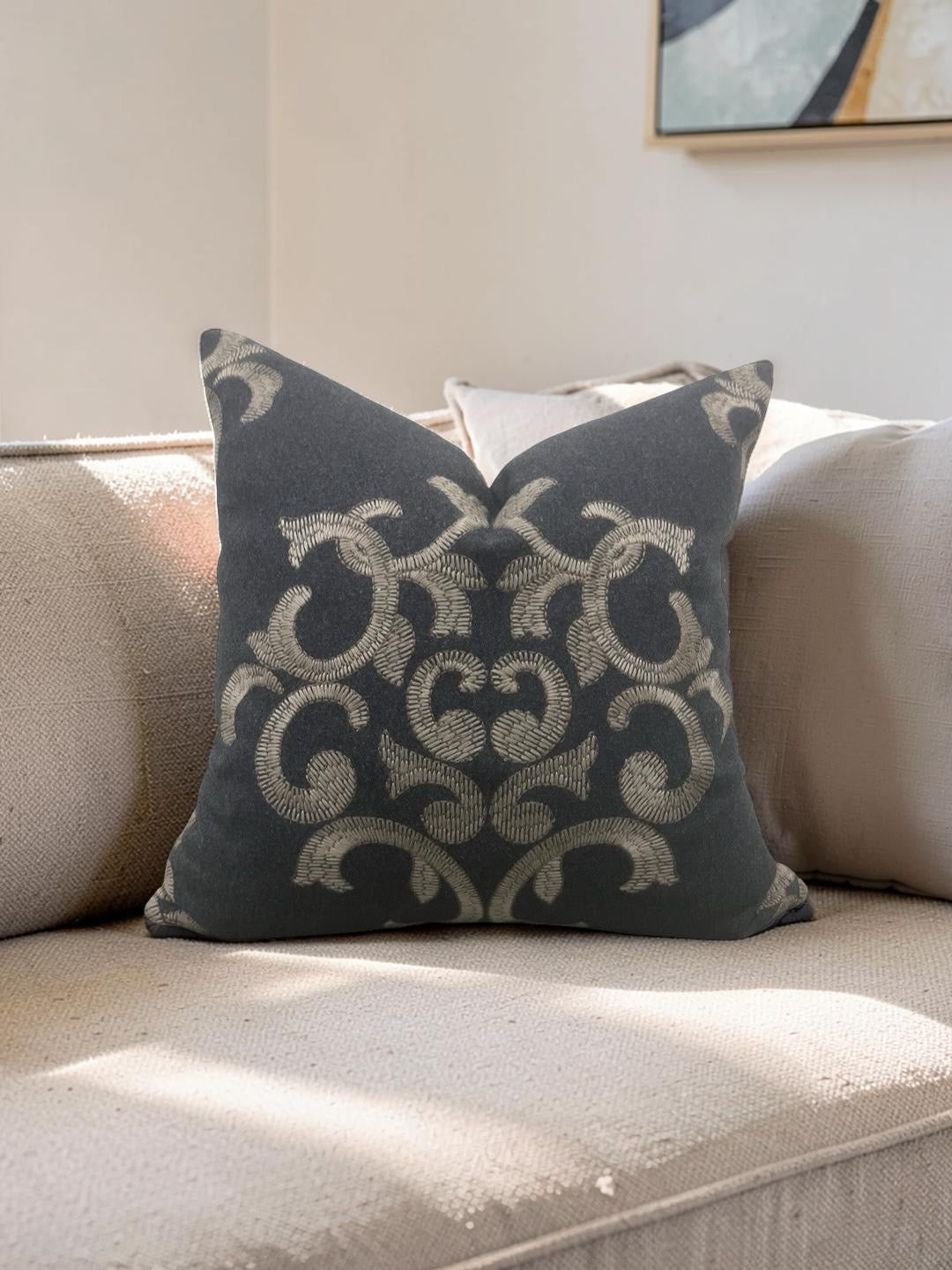 Schumacher Decorative Pillow Bryan Embroidered Wool 18x18" Knife Edge Cover